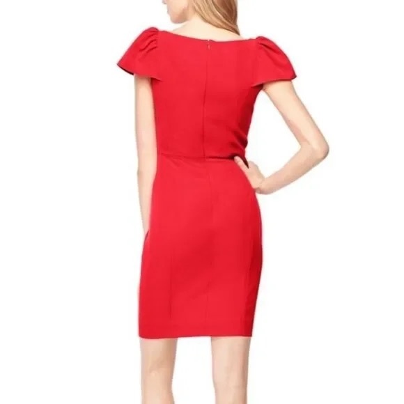 Milly Gather Short Sleeve Italian Cady Lipstick Red Mini Dress - Picture 2 of 10